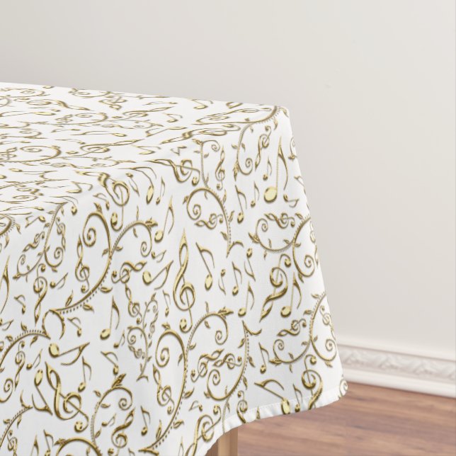 Toalha De Mesa Teste padrão floral Dourado da música no branco ou (Posição Original)