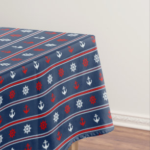 Toalha De Mesa Teste padrão náutico branco e azul vermelho