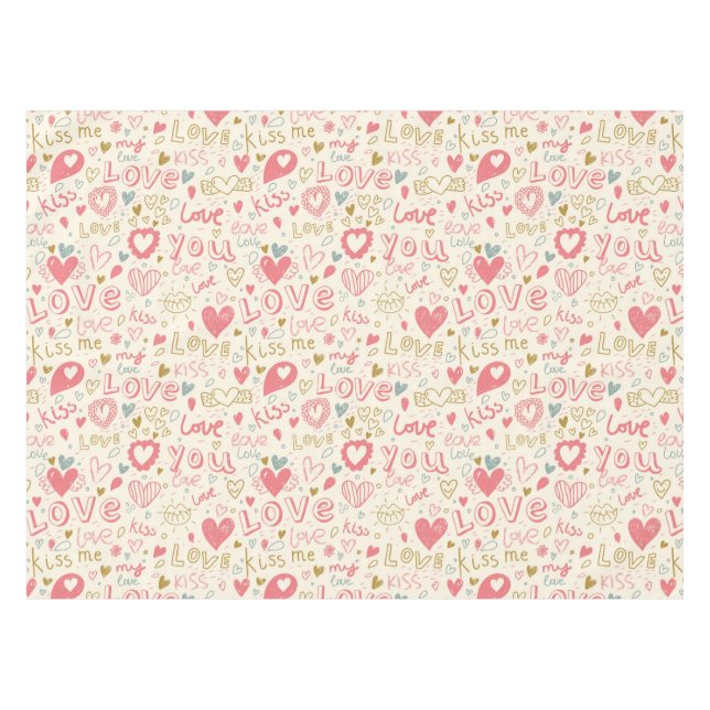 Toalha De Mesa Teste padrão romântico com corações e lábios (Frente (Horizontal))