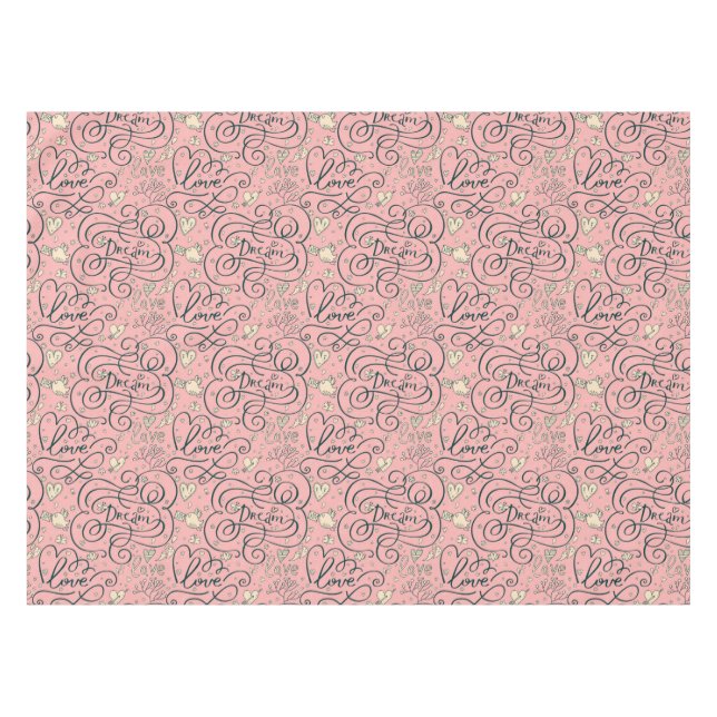 Toalha De Mesa Teste padrão romântico com corações e pássaros (Frente (Horizontal))