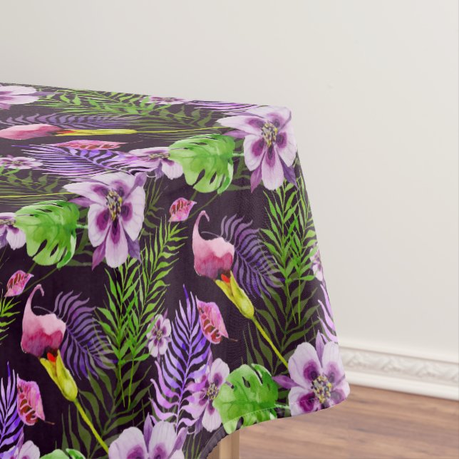 Toalha De Mesa Teste padrão tropical roxo preto da aguarela da (Posição Original)