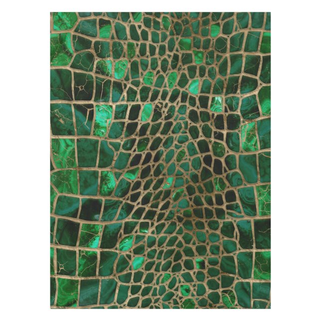 Toalha De Mesa Textura Faux Crocodilo Malachite e ouro (Frente)
