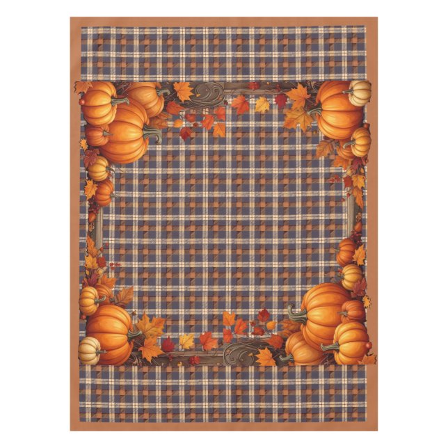 Toalha De Mesa Thanksgiving Plaid with Pumpkin Border - Small (Frente)