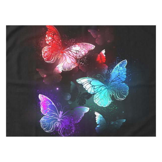 Toalha De Mesa Three Glowing Butterflies on night background (Frente (Horizontal))