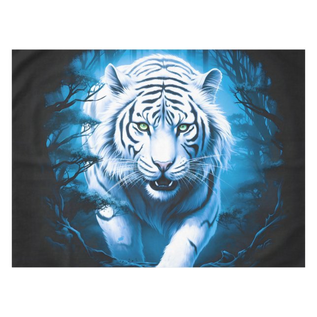 Toalha De Mesa Tigre Branco Selvagem Florestal (Frente (Horizontal))