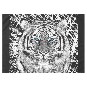 Toalha De Mesa Tigre preto e branco corajoso dos olhos azuis
