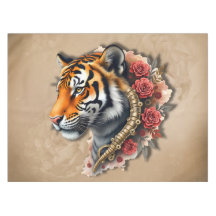 Tigre Steampunk com Ilustração de Rosas.