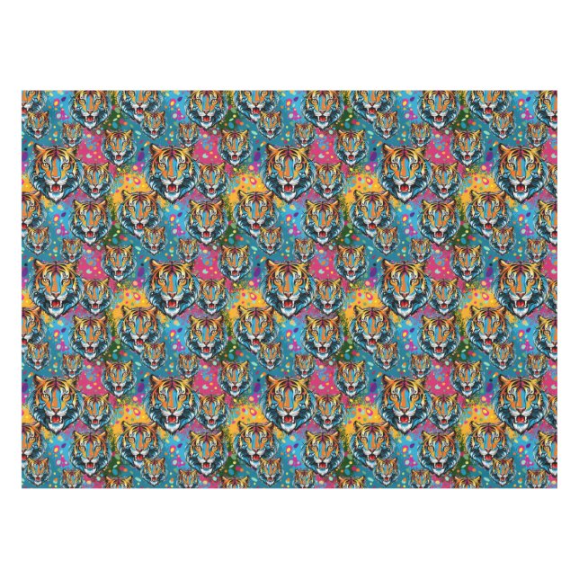 Toalha De Mesa Tinta de cores Arco-íris Cabeça de Tigre (Frente (Horizontal))