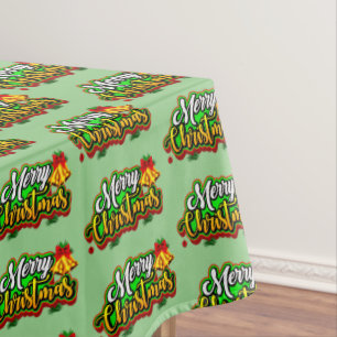 Toalha De Mesa Tipografia de texto feliz de Natal com sinos