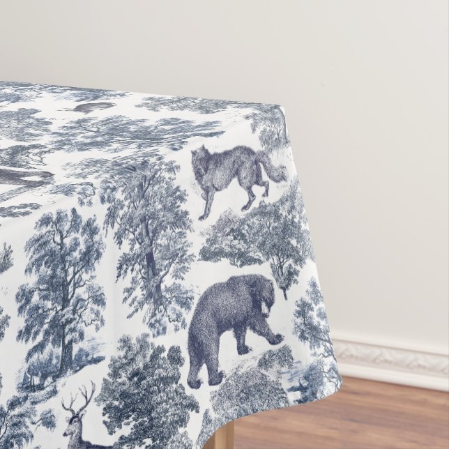 Toalha De Mesa Toile de Animais da Floresta Azul Russa Clássica E (Posição Original)