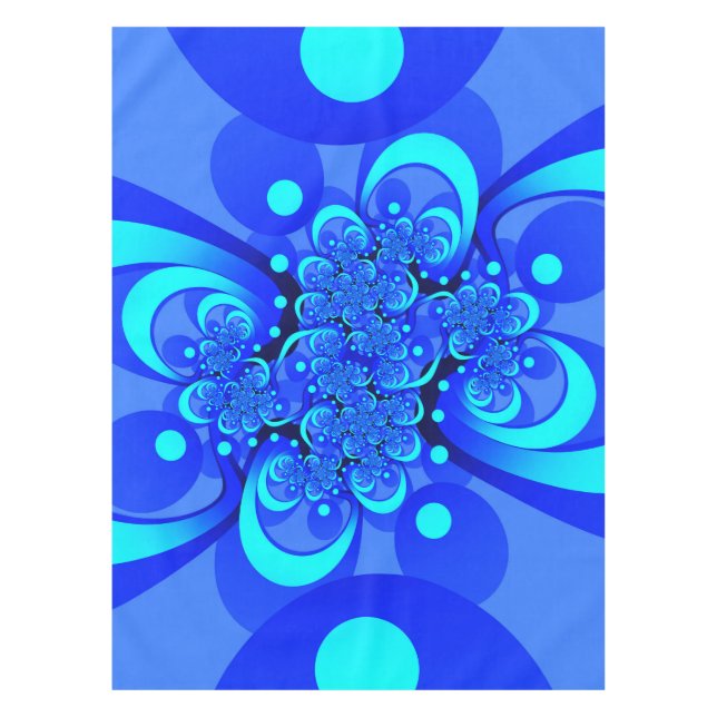 Toalha De Mesa Tons de Azul Arte Fractal Abstrata Moderna (Frente)