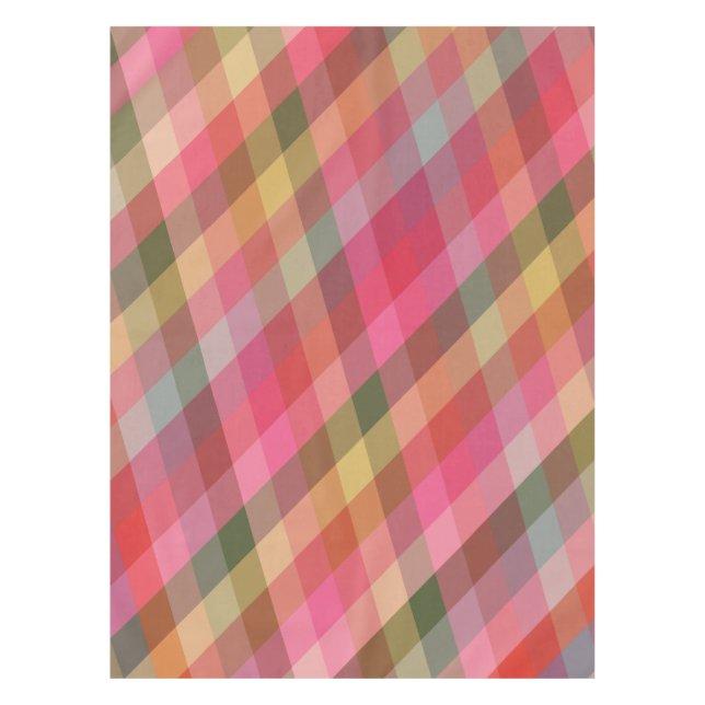 Toalha De Mesa Tons Quentes Russos de Padrão Geométrico de Xadrez (Frente)