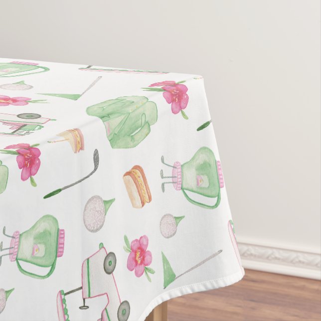 Toalha De Mesa Torneio de Carrinho de Golfe Rosa e Verde em Aquar (Posição Original)