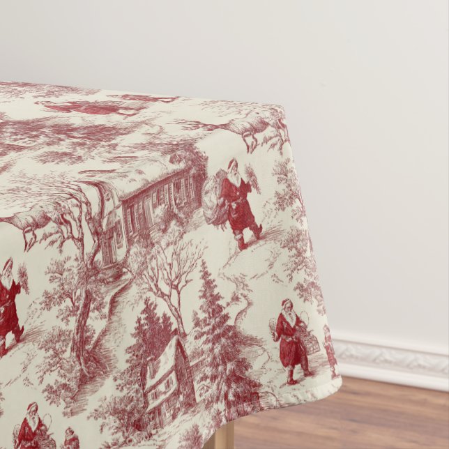 Toalha De Mesa Traditional Santa Claus Red on Cream Toile De Jouy (Posição Original)