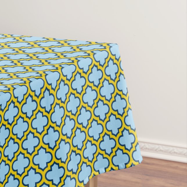 Toalha De Mesa Trellis azul e amarela, lete, quatrefoil (Posição Original)