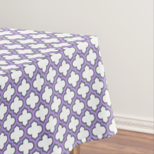 Toalha De Mesa Trellis branca e roxa, lete, quatrefoil