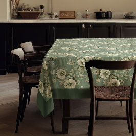 Toalha De Mesa Trendage vintage, flores verdes e brancas de pasta