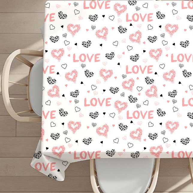 Toalha De Mesa Trendy Sketch Style Heart Love Lettering Valentine (Sketch Style Hearts Love Lettering Valentine Tablecloth)