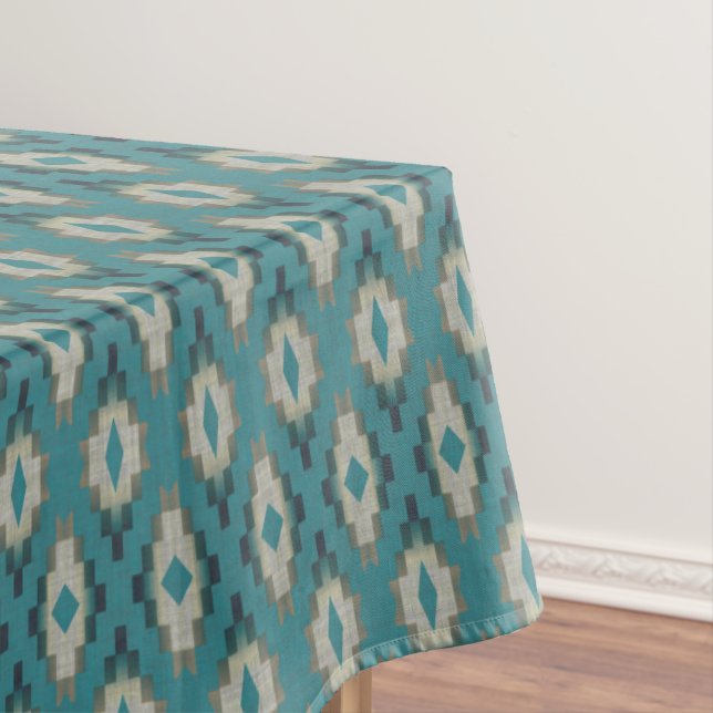 Toalha De Mesa Trendy Teal Blue Taupe Brown Beige Cinza Arte Trib (Posição Original)