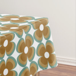 Toalha De Mesa Trendy Teal Caramel Retro Groovy Flowers Seamless
