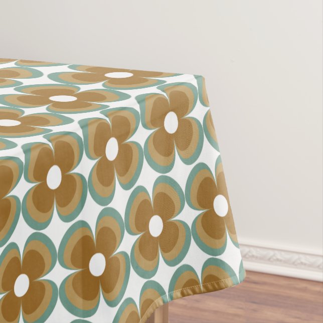 Toalha De Mesa Trendy Teal Caramel Retro Groovy Flowers Seamless (Posição Original)