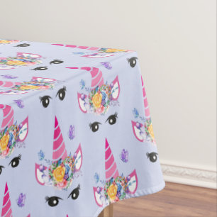 Toalha De Mesa Trendy Unicorn com Coroa Floral e Borboletas