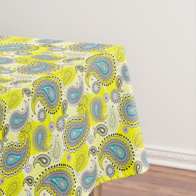 Toalha De Mesa Tribal Paisley Pattern Lemon Yellow Turquoise (Posição Original)