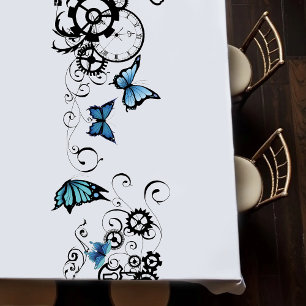 Toalha De Mesa Tribal Steampunk Borboletas Azuis Engrenagem Redem