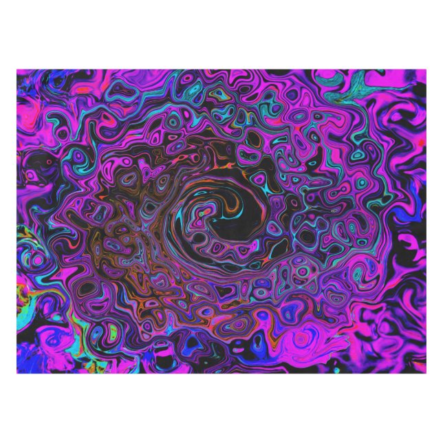 Toalha De Mesa Trippy Black and Magenta Retro Liquid Swirl (Frente (Horizontal))