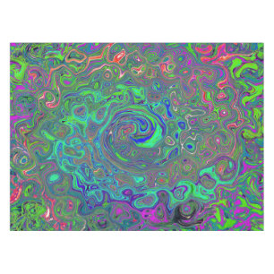 Toalha De Mesa Trippy Chartreuse e Blue Retro Liquid Swirl