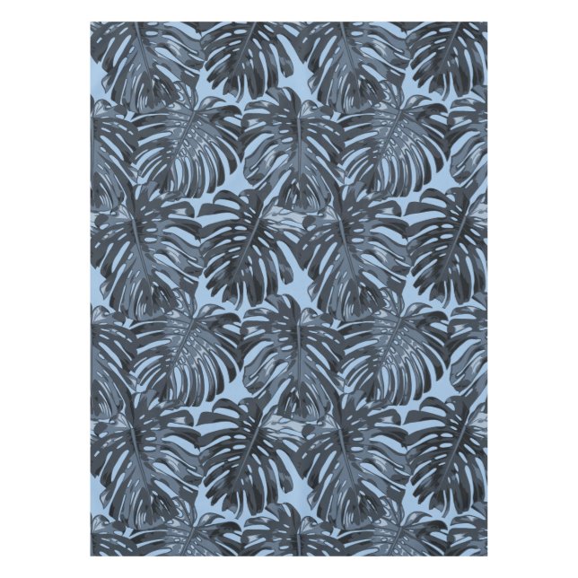 Toalha De Mesa Tropical Dark Blue Monstera Jungle Leaves (Frente)