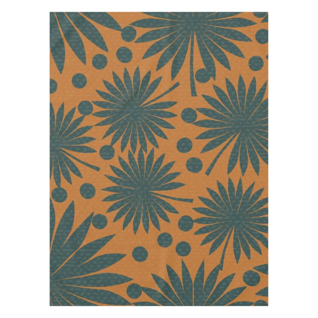 Toalha De Mesa Tropical Teal Laranja Floresta Tropical Palm Arte  (Frente)