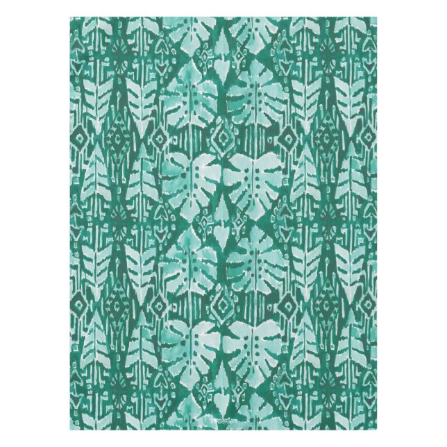 Toalha De Mesa Tropical tribal verde havaiano da SELVA IKAT (Frente)