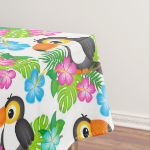 Toalha De Mesa Tucano Tropical Floral Colorido Padrão de Verão
