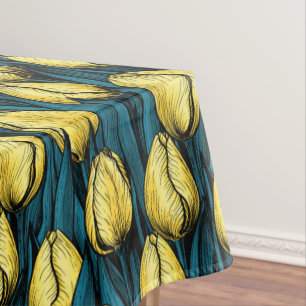Toalha De Mesa Tulipas amarelas com folhas azuis