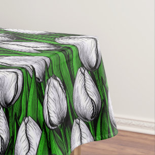 Toalha De Mesa Tulipas brancas com folhas verdes