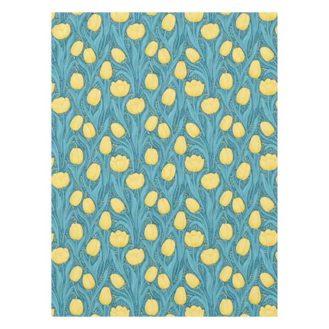 Toalha De Mesa Tulipas em azul e amarelo (Frente)