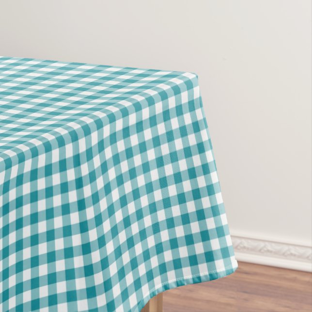Toalha De Mesa Turquesa e guingão branco (Posição Original)