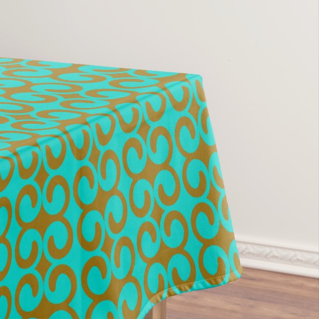 Toalha De Mesa Turquesa e Padrão Elegante Castanho (Posição Original)