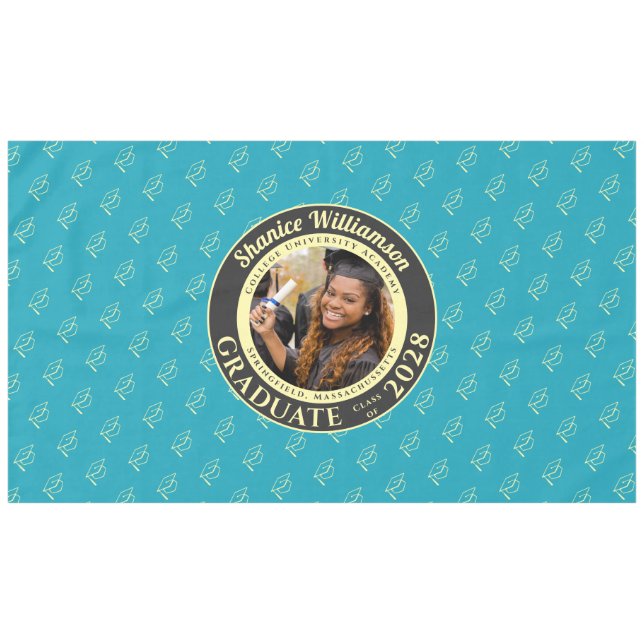 Toalha De Mesa Turquoise Modern Graduation Photo Cap Pattern (Frente (Horizontal))