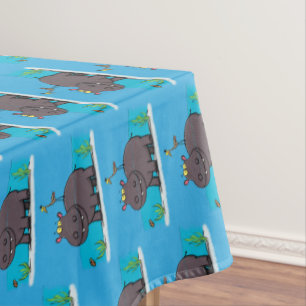 Toalha De Mesa Um hipopótamo engraçado bonito com desenhos animad