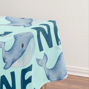 Toalha De Mesa Um Padrão de Baleia de Aquarela de primeiro aniver