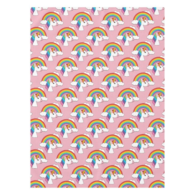 Toalha De Mesa Unicórnio e Arco-íris com Nuvens Kawaii (Frente)