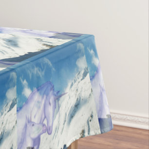 Toalha De Mesa Unicórnio Mãe e Seu Bebê na Montanha Snowy