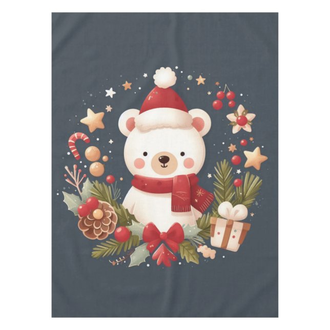 Toalha De Mesa Urso de Natal/Inverno em coroa (Frente)