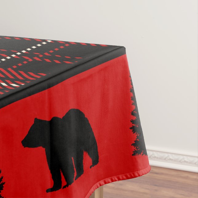 Toalha De Mesa Urso Negro Xadrez Vermelho da Cabina Rústica (Posição Original)