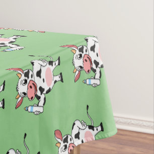 Toalha De Mesa Vaca feliz com cartum de mamadeira