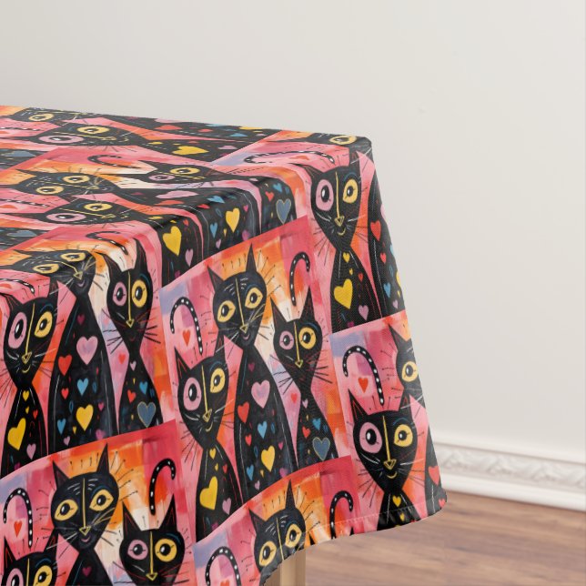Toalha De Mesa Valentine's Day Tablecloth Cat Red Hearts  (Posição Original)