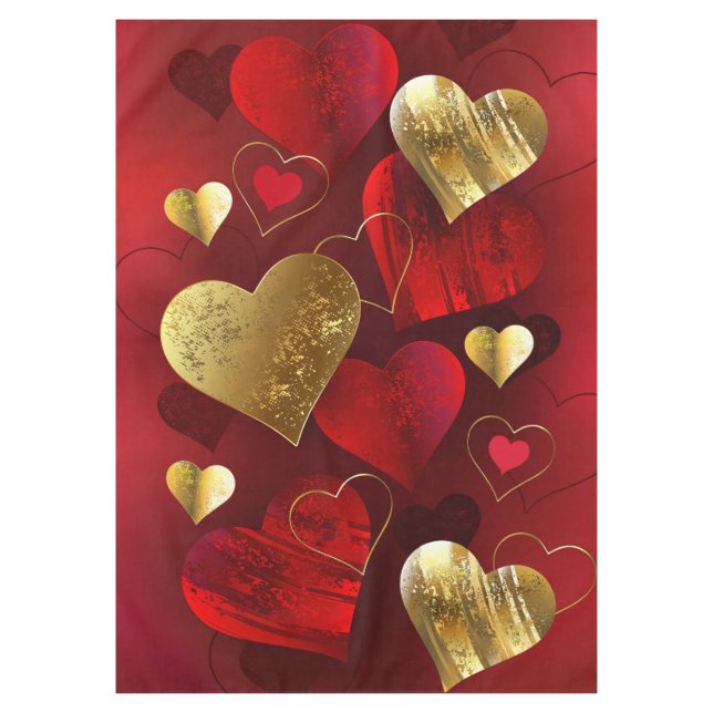 Toalha De Mesa Valentines dourados e vermelhos (Frente)