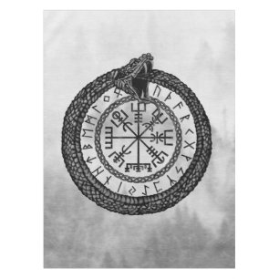Toalha De Mesa Vegvisir com Ouroboros e runes - grayscale